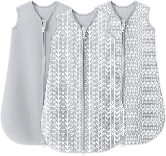 SWEET DOLPHIN Baby Sleep Sack 0-6 Months - 100% Cotton 2-Way Zipper TOG 0.5 Infant Wearable Blanket, Newborn Essentials Toddler 3 Pack Sleeping Sacks - Grey