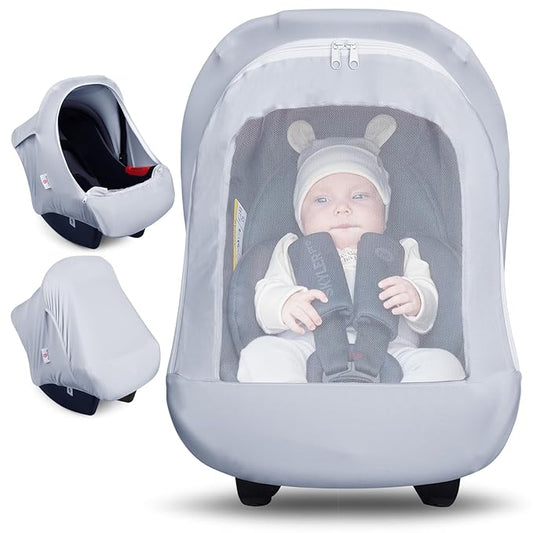 Metplus 2-in-1 Baby Car Seat Canopy, Multi Use Privacy Sun Shade, Protect Baby's Safety with Style, Infant Carrier Covers for Boys & Girls