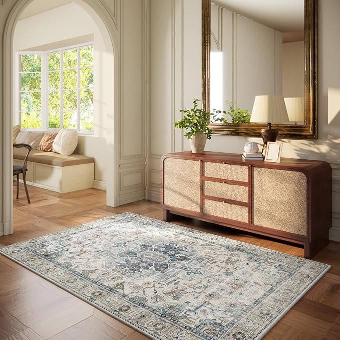 Machine Washable Throw Rugs for Entryway: Door Mat Indoor Entrance 3x5 Small Rug Stain Resistant Non-Slip Low Pile Soft Carpet for Kitchen Front Door Indoor Entry Bathroom Bedroom