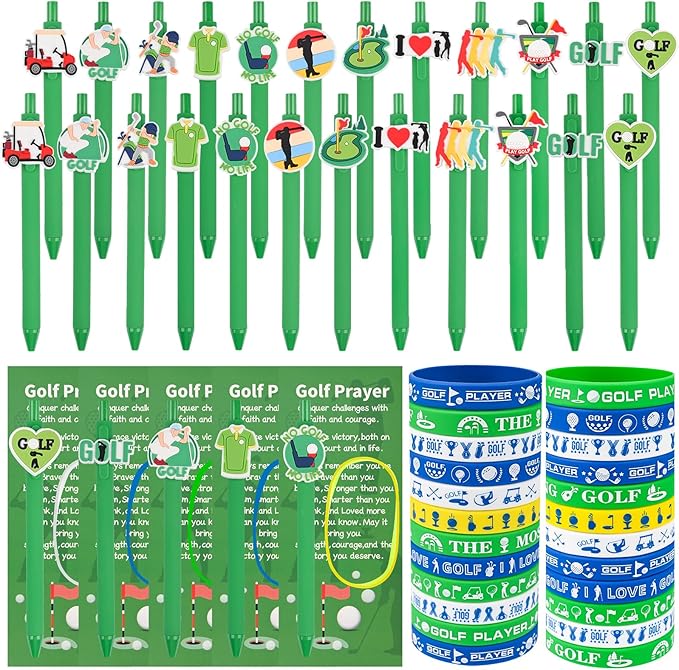 LiYiQ 72 Pcs Golf Party Favors Golf Team Gifts Golf Goodie Bags Stuffers Golf Ballpoint Pens Bookmark Card and Silicone Bracelet