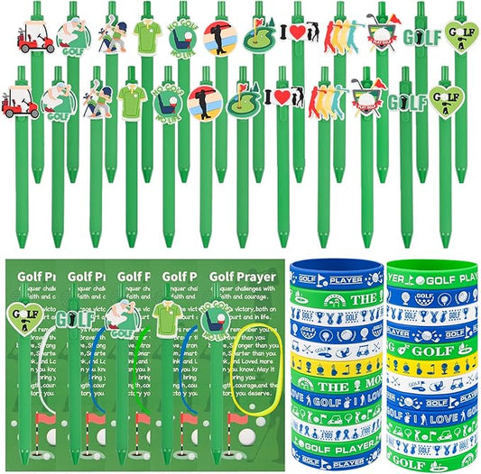 LiYiQ 72 Pcs Golf Party Favors Golf Team Gifts Golf Goodie Bags Stuffers Golf Ballpoint Pens Bookmark Card and Silicone Bracelet