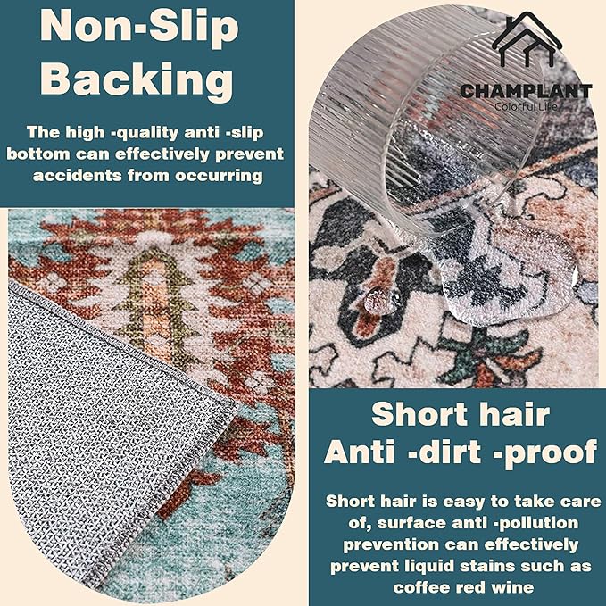 2'x3' Deep Khaki Area Rug Washable Door Mat Vintage Distressed Doormat Indoor Entrance Traditional Thin Floral Print Non Slip Carpet for Kitchen Bathroom Bedroom Living Room