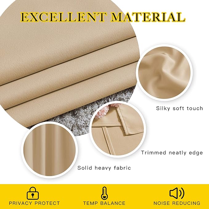 NICETOWN Biscotti Beige Cafe Curtains 36 inches Long, Grommet Thermal Drapes Room Darkening Short Window Treatments for Bathroom, 2 Panels, W52 x L36