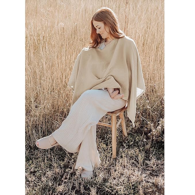 Konssy Muslin Nursing Cover for Breastfeeding, 360° Full Privacy Breathable 100% Cotton Breastfeeding Cover, Multi-use Carseat Canopy