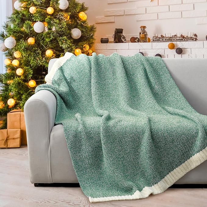 Snuggle Sac Green Blanket Twin Size Bedding Blankets, Super Soft Warm Cozy Knit Blankets for Sofa, Bed, Living Room, Heather Green, 60x80 inches,