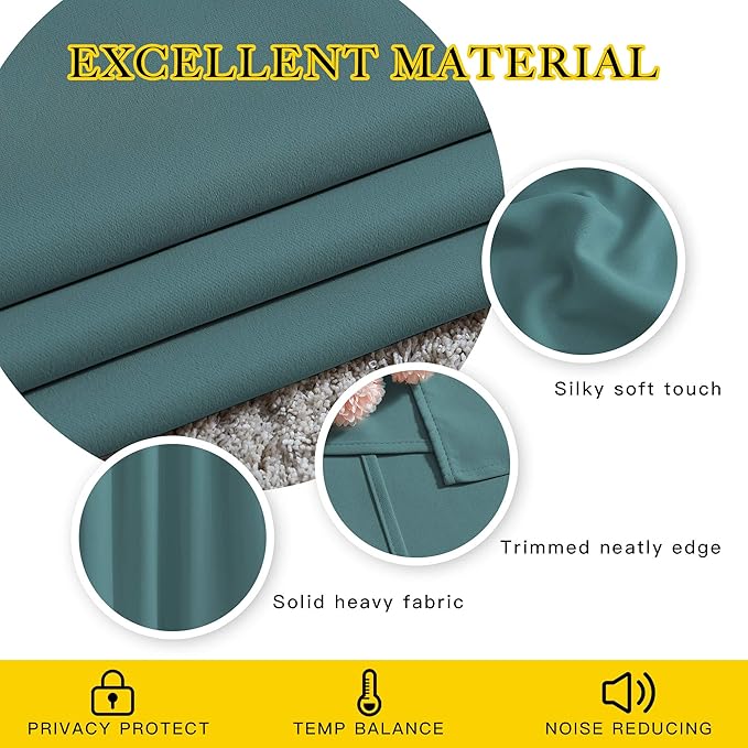 NICETOWN Sea Teal Kitchen Window Curtains Over Sink - Window Treatment Thermal Insulated Grommet Light Blocking Curtains & Drapes for Bedroom/Bathroom, 2 Panels, W34 x L50
