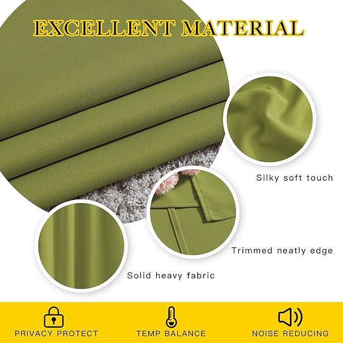 NICETOWN Room Darkening Room Divider Curtains 118 inches Long, Grommet Thermal Window Treatments Sound Reducing Drapes for Sliding Glass Door, Fresh Green, W66 x L118, 2 Pieces