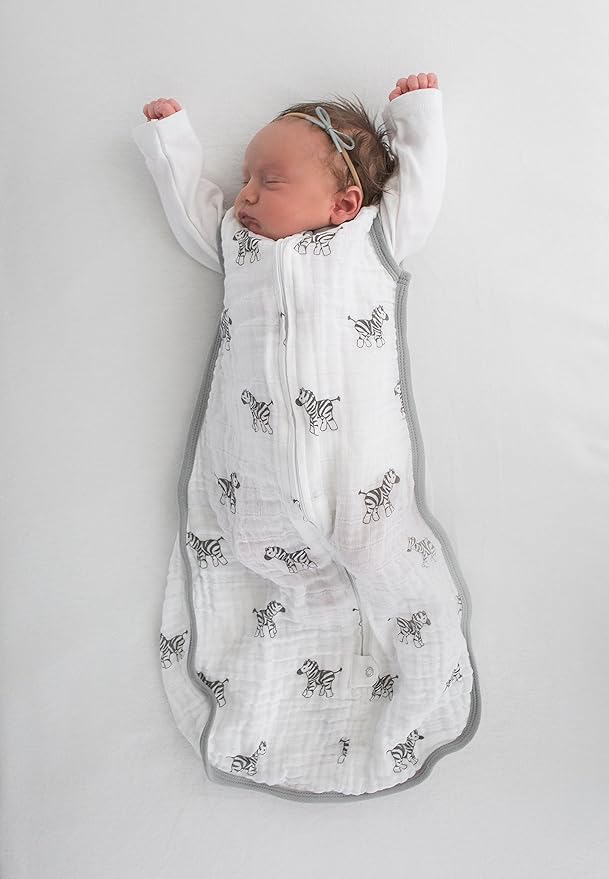 Amazing Baby Cotton Muslin Sleeping Sack, For Baby Boy or Girl, Wearable Blanket with 2-way Zipper, Zebras, Black, Small (0-6 Month)