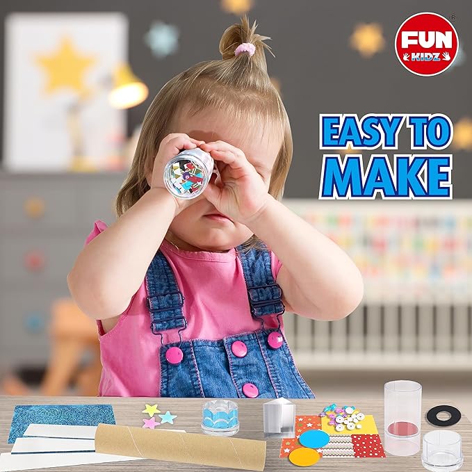 Twins Kaleidoscope Kit for Kids, FunKidz DIY Kaleidoscope Making Craft Kit with Prism Gift Optical Illusion Science Experiment Educational STEM Toy