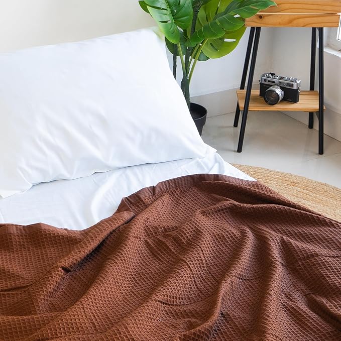 Salt Earth GOTS Certified 100% Organic Cotton Throw Blanket, 108"X90" Blankets & Throws for Bed, Throw Blanket for Couch,Modern & Cozy Blanket, All Season Waffle Blanket, Soft Blanket (Potting Soil)