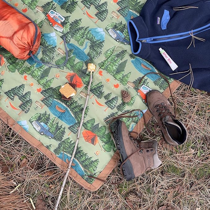 Little Unicorn 5'x5' Outdoor Family Picnic & Beach Blanket | Durable & Water-Resistant Fabric | Compact Fold & Easily Wipes Clean | Zipper Pocket (Camp)