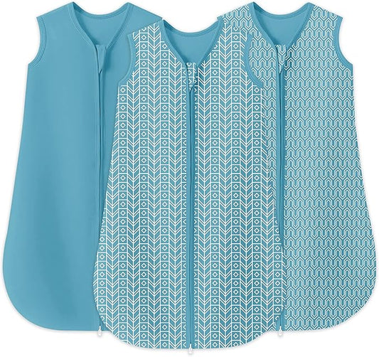 SWEET DOLPHIN Baby Sleep Sack 12-18 Months - 100% Cotton 2-Way Zipper TOG 0.5 Infant Wearable Blanket, Newborn Essentials Toddler 3 Pack Sleeping Sacks - Peacock Blue