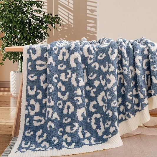 NEXHOME PRO Leopard Soft Blanket, Fuzzy Throw Blanket for Couch Bed Sofa Picnic, Knit Blankets for Women Gifts Blue 50 x 60 inches