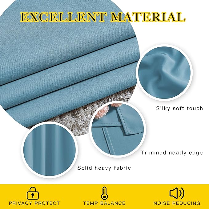 NICETOWN Blackout Small Curtains for Bedroom - Triple Weave Grommet Top Thermal Insulated Light Blocking Panels for Bathroom/Kitchen, Teal Blue, W34 x L50, Set of 2
