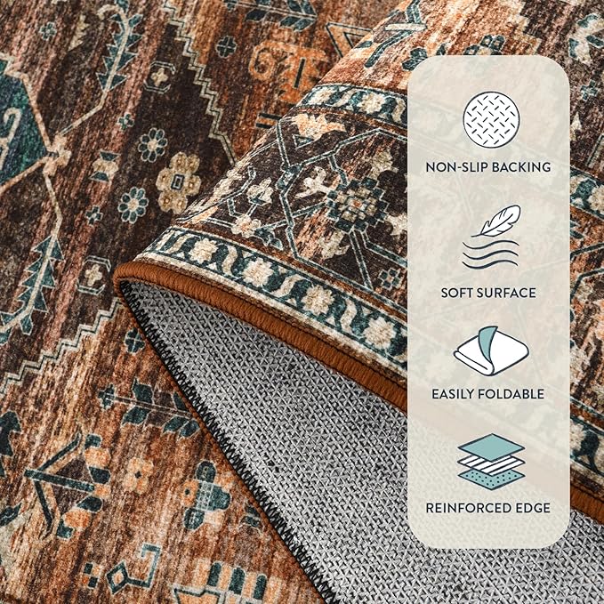 Lahome Door Rugs for Entryway Indoor - 2x3 Washable Stain Resistant Kitchen Rug Rubber Backing Ultra-Thin Small Door Mats Indoor Entrance, Vintage Print Throw Rug for Bathroom Bedroom