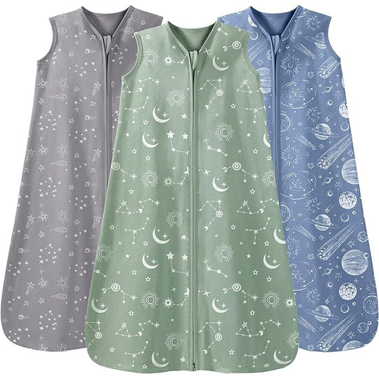 Baby Sleep Sack 6-12 Months 3 Pack 100% Cotton Lightweight 0.5 TOG Wearable Blanket Baby Sleep Bag with 2-Way Zipper for Newborn Infant