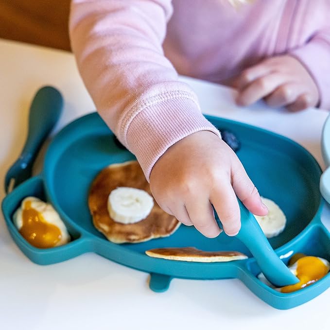 Baby Cutlery with Case, Baby Spoon & Fork Set, Baby Cutlery for Babies, First self Feeding Cutlery, Silicone Baby Spoon & Fork, 6 Months Plus, (Blue)