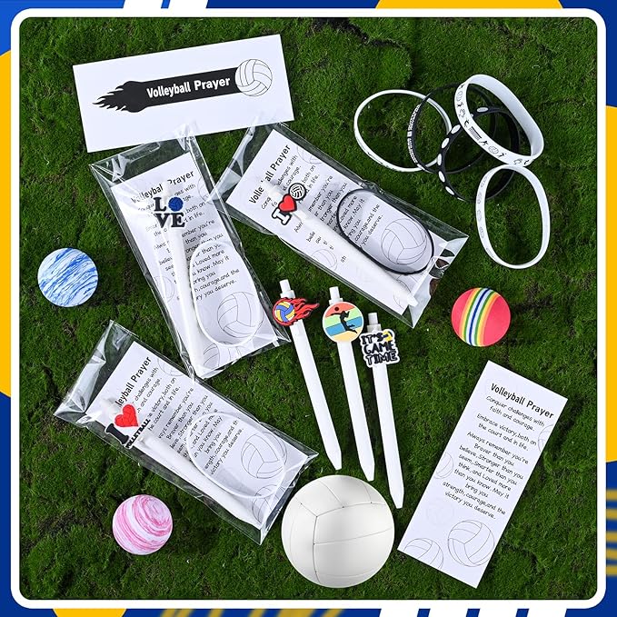 LiYiQ 72 Pcs Volleyball Party Favors Volleyball Team Gifts Volleyball Goodie Bags Stuffers Volleyball Ballpoint Pens Bookmark Card and Silicone Bracelet