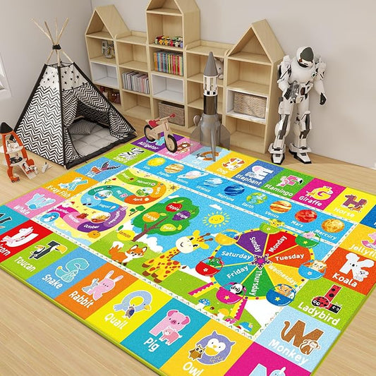 Kids Rug for Playroom, Kids Baby Playmat with Alphabet, Month, Weather, Week and Shapes ABC Educational Rug, Play Mat Carpet for Bedroom Classroom (59 X 39.4 INCH, Ferris Wheel)