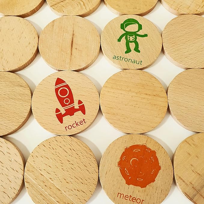 bee smart Wooden Memory Game - Matching Memory Game for Kids 3 and Up, 16Pcs | Educational Toy for Preschool Toddlers Board Games (Space)