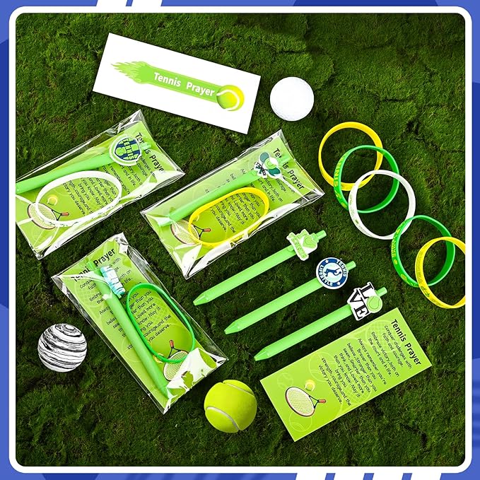 LiYiQ 72 Pcs Tennis Party Favors Tennis Team Gifts Tennis Goodie Bags Stuffers Tennis Ballpoint Pens Bookmark Card and Silicone Bracelet