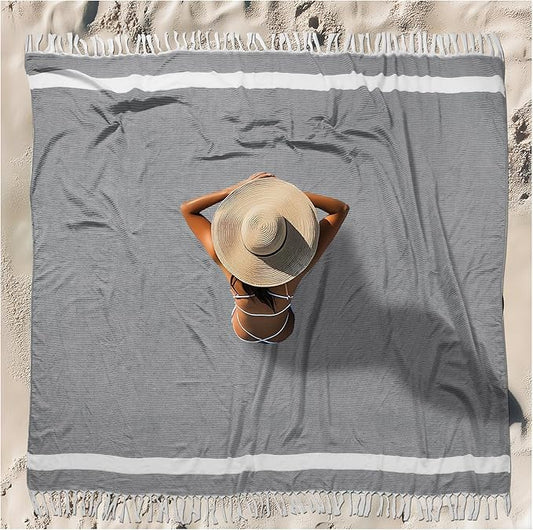 Oversized Turkish Beach Towel Blanket XXL Cotton Sandproof Towels Boho Woven Extra Large Big Sand Free Giant Throw Thick Blankets Huge Quilt XL Picnic Camping Necessities Cloud For Adult Gifts Black