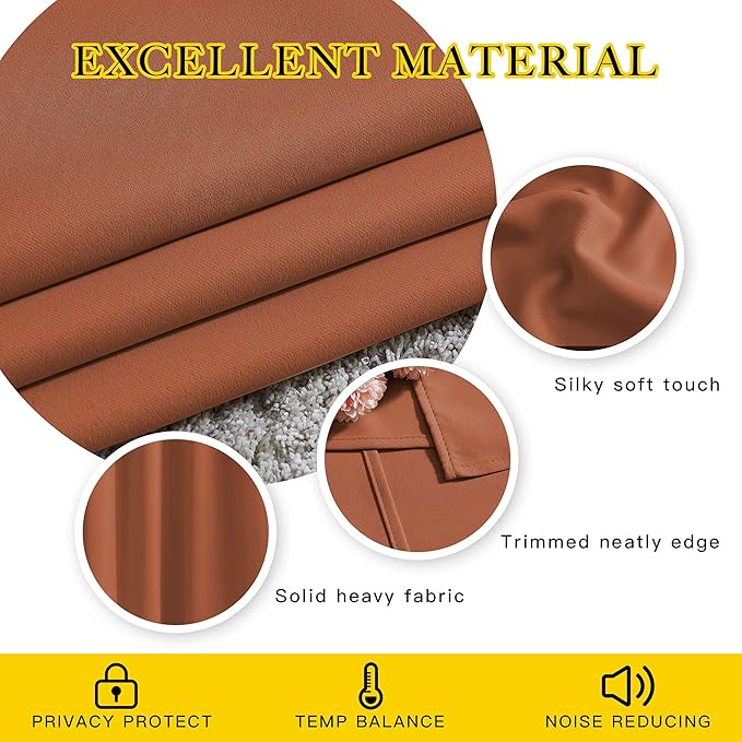 NICETOWN Blackout Room Divider Curtains 118 inches Long, Grommet Thermal Window Treatments Sound Reducing Drapes for Sliding Glass Door, Burnt Orange, W66 x L118, 2 Pieces