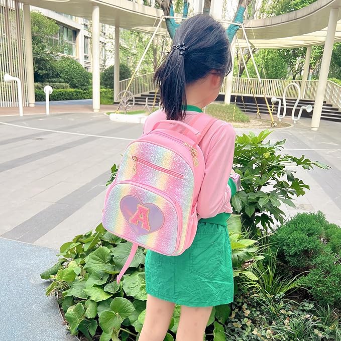 I IHAYNER Kids Glitter Lightweight Backpack for School Travel & Daycare, Toddler Backpack for Girls 3+ Preschool Kindergarten Elementary Kids Backpack-Rainbow Pink J