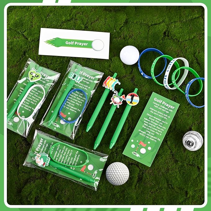 LiYiQ 72 Pcs Golf Party Favors Golf Team Gifts Golf Goodie Bags Stuffers Golf Ballpoint Pens Bookmark Card and Silicone Bracelet