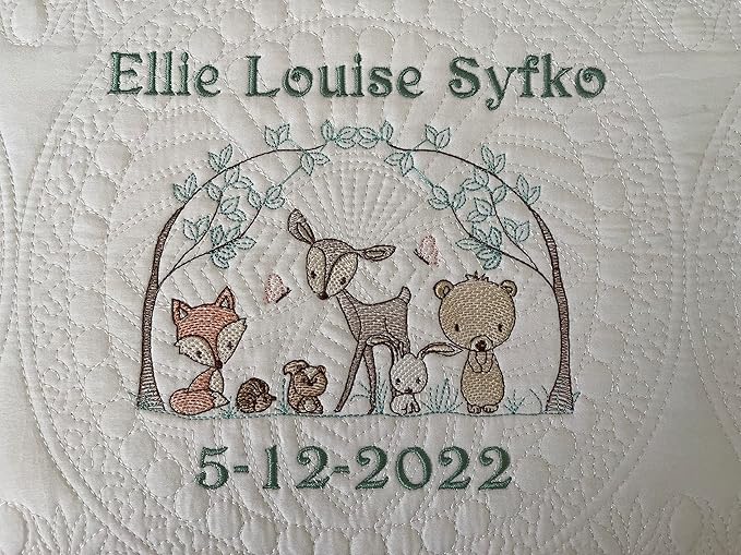 Personalized Baby Blanket Quilt | Monogrammed Blankets for Boys and Girls | Embroidered Baby Gifts | (Woodland Animals)