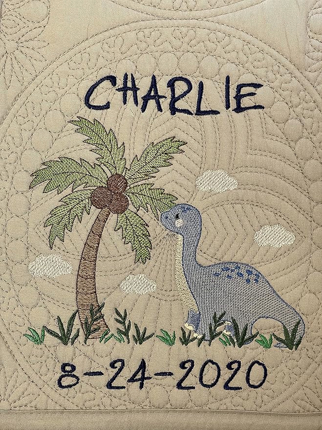 Personalized Baby Blanket Quilt | Monogrammed Blankets for Boys and Girls | Embroidered Baby Gifts | (Dino)